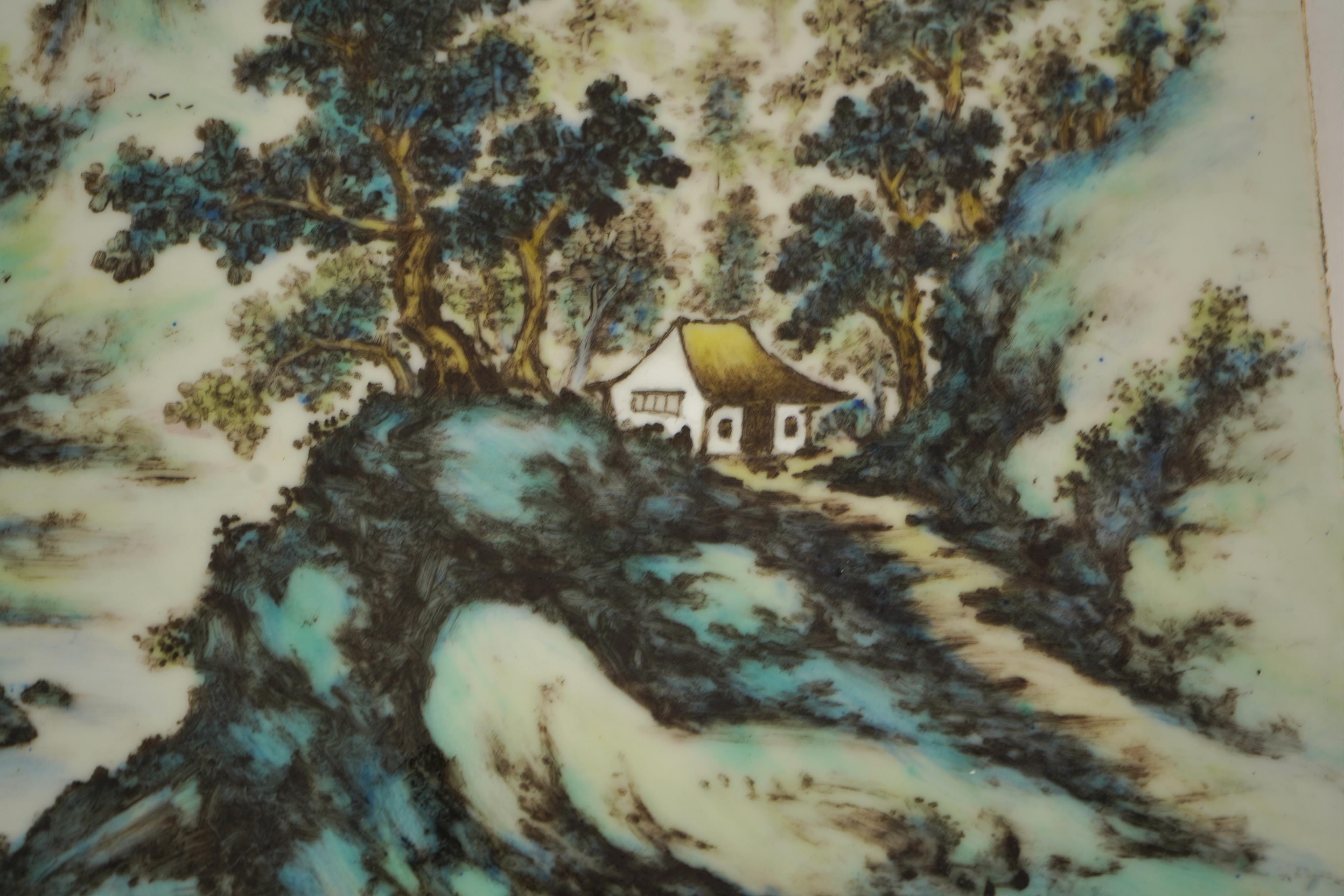 A Chinese enamelled porcelain 'landscape' plaque, attributed to Wang Xiaoting, mid 20th century